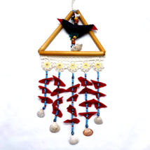 Handmade Black Bird Hanging Home Decor Wind Chime Seashells Nautical Wall - $14.54