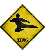 Kung Fu Martial Artist Jump Kicking Xing Novelty Metal Crossing Sign - £21.54 GBP