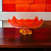 Viking Glass Vintage Amberina Four Foils Square Persimmon Footed Compote Dish - £33.63 GBP
