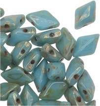 Matubo Czech Glass GemDuo, 2-Hole Diamond Shaped Beads 8x5mm, 8 Grams, Turquois - £6.88 GBP