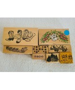 Lot of 8 Wooden Rubber Stamps Featured Christmas Theme-Tree Holiday Wrea... - $17.78 CAD