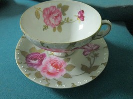 Bisque Footed Floral Cup And Saucer Made In Japan Hand Painted [70] - £34.84 GBP