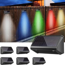 6 PCS Solar Fence Light, Warm White Cold White and RGB Fixed Colors Step... - £37.88 GBP