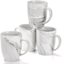 Marble Coffee Mugs 13 Oz Set of 4, Ceramic Coffee Mug Gift Set, Tea Cups Cocoa C - £27.43 GBP