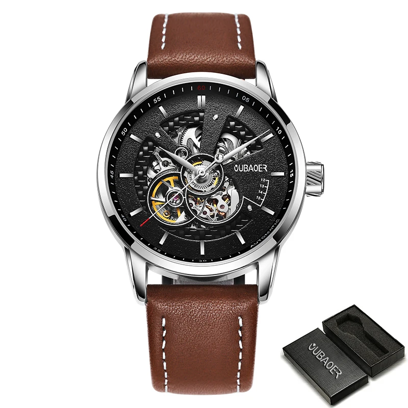 Watch OUBAOER Mens  2024 Mechanical Automatic   Tourbillon Self Winding Leather  - $90.08