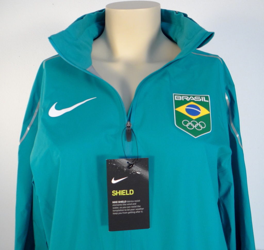 Nike Shield Team Brazil Teal Zip Front Hooded Running Jacket Brasil Women s Nwt Regular XL