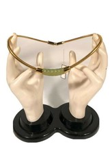 Givenchy Bijoux Gold Tone Choker Style Chain Necklace Vintage Green Jade Color - £158.64 GBP