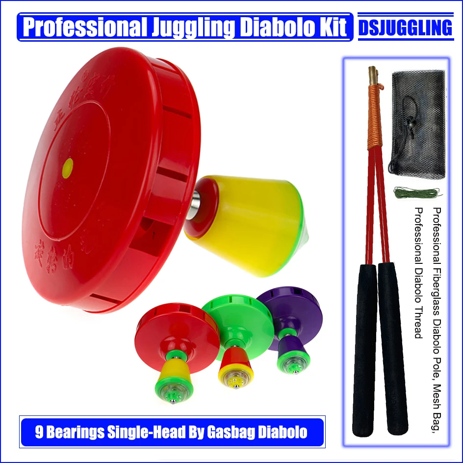 9 Bearings Single-Head By Gasbag Chinese Diabolo Color Red Green Purple Kongzhu - £29.93 GBP