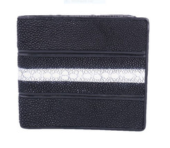 Genuine Stingray Skin Leather Bifold Wallet for Men : Black - £56.62 GBP