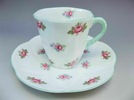 Shelley English Demitasse Tea Cup Saucer Set Bone China Pink Roses Rosebud - $44.55