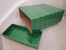 Gift Box Holds Surprises Treats Presents Etc - Shiny Green Plaid Container + Lid - £5.68 GBP