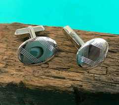 Swank Sterling Silver Etched Unique 7.38g Cuff Links Oval Engravable Gift - £23.66 GBP