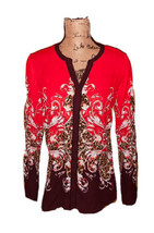 Dana Buchman Shirt floral red white black brown Size 4 - £14.16 GBP