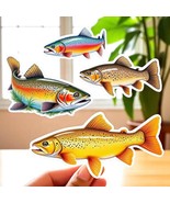 Fishing Stickers Set of 4 Waterproof TROUT mult colored decals 8&quot; wide d... - $17.46 CAD