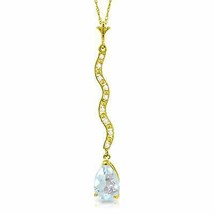 1.79 Carat 14K Yellow Gold Until The Hour Aquamarine Diamond Necklace 14&quot;-24&quot;  - £320.45 GBP