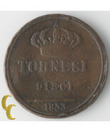1833 Stati Italiani Napoli E Sicilia 10 Tornesi (F-VF) Ferdinando II KM#306 - $92.73