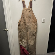 Vintage 90’s Carhartt 46x30 Brown Duck Bib Overall R02 Double Knee Insulated USA - £38.02 GBP