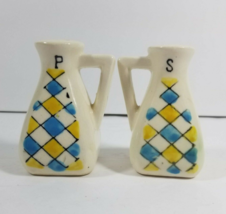 Geometric Blue Yellow Salt and Pepper Shaker Set Vintage Southwest Pattern - £6.30 GBP