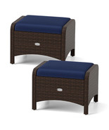 2 Pieces Outdoor Patio PE Wicker Ottomans with Removable Cushions-Navy -... - $167.00 CAD