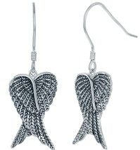 Oxidized Angel Crossed Feather Wings Sterling Silver Dangling Earrings - £45.39 GBP