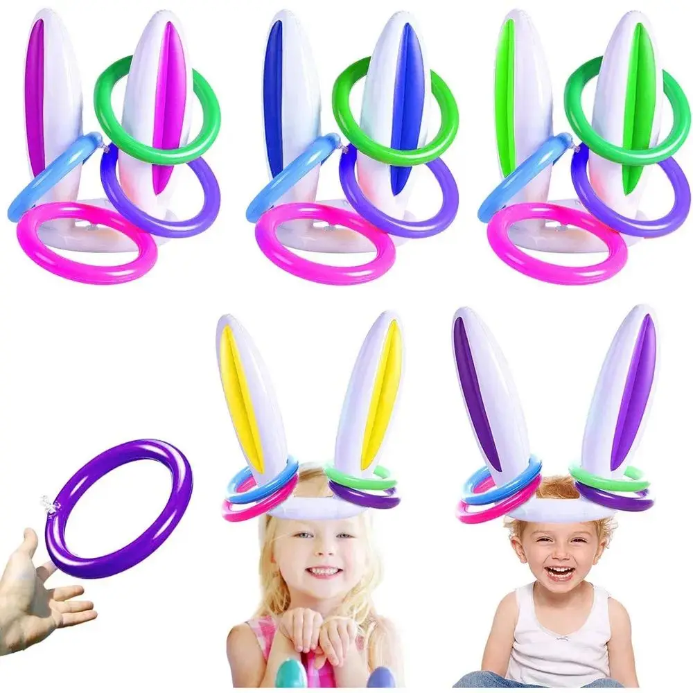 Funny Easter Game Bunny Inflatable Ears Hat Ring Toss Birthday Toys For Kids - £14.63 GBP
