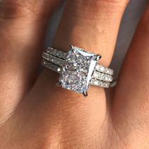 3pc Radiant Cut Simulated Diamond Trio Wedding Ring Set 14k White Gold Finish - £70.71 GBP