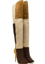 Geometric Suede OverTheKnee Boots with Pointed Toe - $150.64
