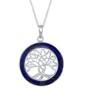 Silver Roots Sterling Silver Blue Lapis Border Tree of Life Pendant Necklace - £82.63 GBP