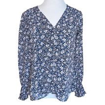 1. STATE Womens Blue Floral Smocked Cuffs Pullover Long Sleeve V Neck To... - $11.08
