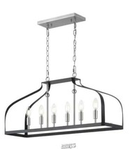 Abner Mill 6-Light Brushed Nickel Chandelier with Matte Black Accents - £144.24 GBP