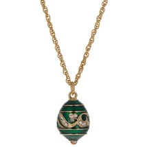 Regal Currents: Green Enameled Wave Royal Egg Necklace, 20 Inches - £25.49 GBP