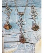 Jasper Silver jewelry set earrings and necklace Victorian jewelry set Bo... - $73.24 CAD