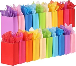 50 Pcs Kraft Gift Bags with Handles and 50 Tissues Papers 10 Colors FAST SHIP - £22.27 GBP