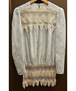 Vintage Soft Blue Jacquard Satin Lace Victorian Drop Waste Long Tunic Ro... - $111.89 CAD