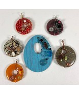 Lot 6 Handmade Wire Wrapped Natural Stone Donut Pendants Beads Modern Wh... - £23.29 GBP