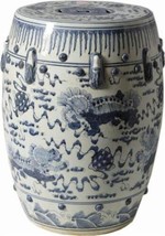 Garden Stool Lion Backless White Colors May Vary Blue Variable Ceramic Handmade - £473.71 GBP