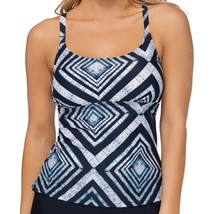 Tankini Swim Top Black Blue Geometric Print Size 8 Island Escape $44 - Nwt - £7.12 GBP