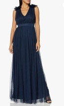 MAYA Maxi Dress with Ruffle Shoulder V Neck in Navy UK 10 (PH172) - £47.95 GBP