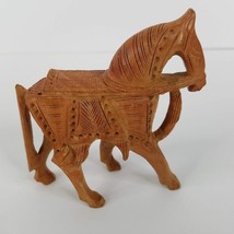 Wood Horse Statue Handmade Carved 4&quot; Animal Figurine Light Brown - £15.81 GBP