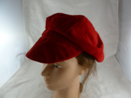 Vtg 1970&#39;s Flower Child Hippy Hippie Cap Red Velvet Brimmed Hat adult Handmade - £15.67 GBP