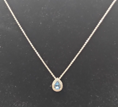 Sapphire Color with Clear Rhinestones Pendant Necklace - 20.5&quot; Chain - £15.19 GBP