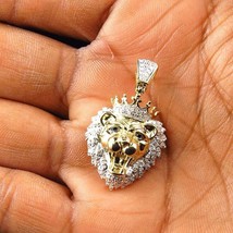 1.20 Ctw Simulated Diamond 14K Yellow Gold Plated King Lion Pendant 1.25&quot; - $90.41