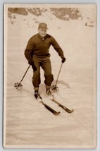 RPPC Skiing Man On Skies Real Photo Postcard W25 - £11.72 GBP