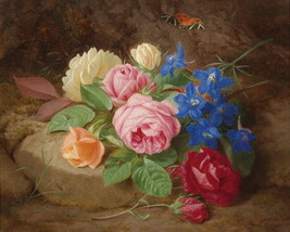 Art Flowers &amp; Butterfly Art Giclee Printed Oil Painting Print - £6.41 GBP+