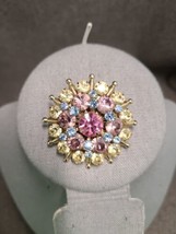 Vintage Multicolored Pink, Blue, Yellow Rhinestone Starburst Brooch Pin ... - £10.64 GBP