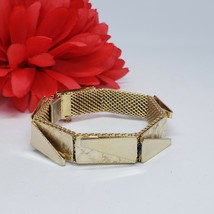 Vintage 1960s Gold Plated Mesh Panel Link Bracelet with Safety Chain - $29.95