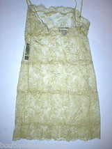 NWT $200 New Designer Josie Natori Night Gown Chemise Lace Gold Sheer Se... - $198.00