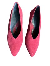 Pied Juste Women&#39;s Shoe Anthropologie Suede Pointy-Toe Wedge Crimson Red 37 - $29.69