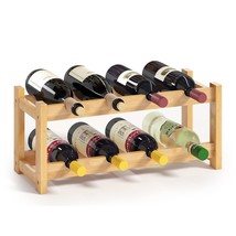 Wine Rack Free Standing 8 Bottle 2 Tier Bamboo Wine Racks Countertop Cabinet Win - £32.41 GBP