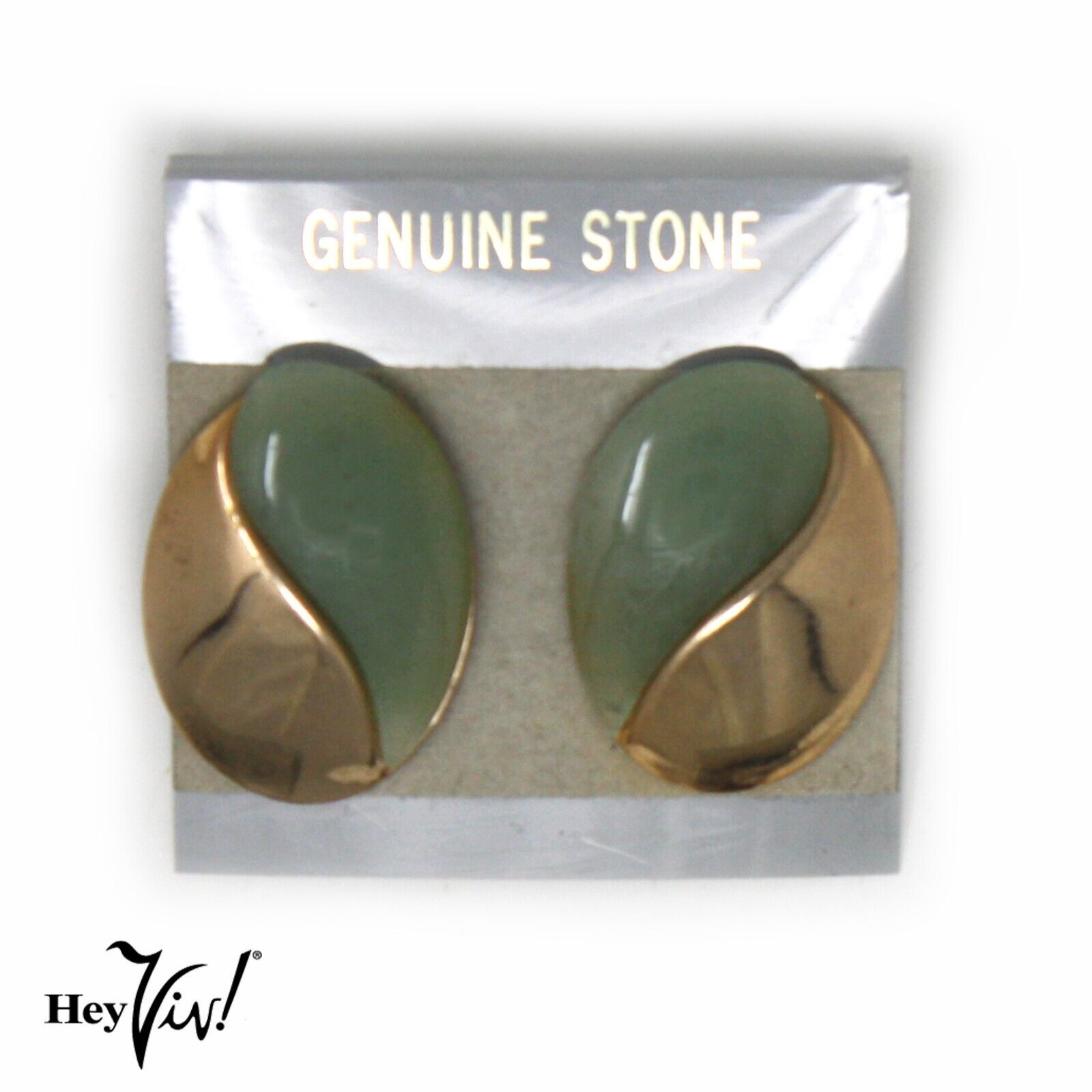Primary image for Vintage 1980s Green Stone Button Earrings on Card New/Old Store Stock - Hey Viv